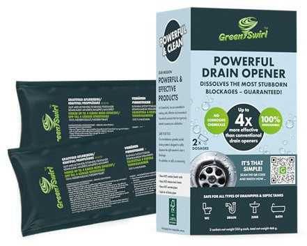 Green Swirl Powerful Drain Unblocker - Sink and Drain Cleaner - Sachets - Sustainable Cleaner Heavy Duty and Safe for Pipes