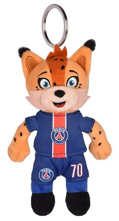 PSG - Porte-Clés Mascotte Peluche Germain Le Lynx - 15cm - Licence Officielle - Accessoire Fan Paris Saint-Germain - Idée Cadeau Foot Souvenir Club - Porte Clés avec Maillot Amovible - DC4263