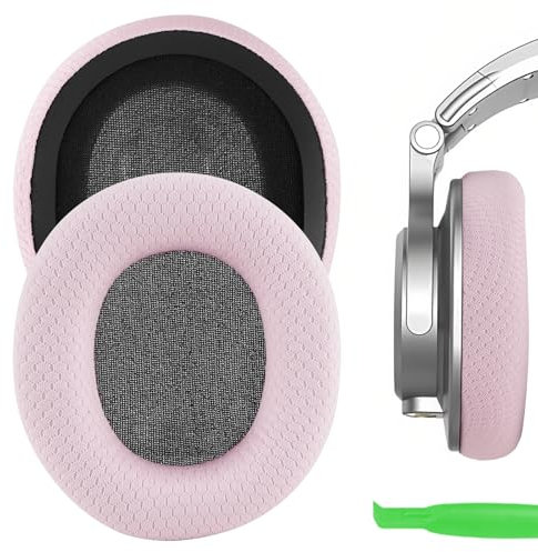 Geekria Comfort Mesh Fabric Replacement Ear Pads for OneOdio A70, A71 Headphones Ear Cushions, Headset Earpads, Ear Cups Cover Repair Parts (Pink)