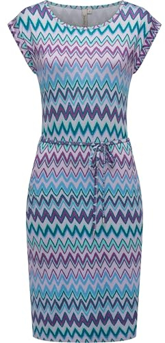 Ragwear Damen bequemes Sommerkleid Kurzarm Midikleid Gemustert mit Stoffgürtel Taggien Print YOUMODO Lavender Gr. XS