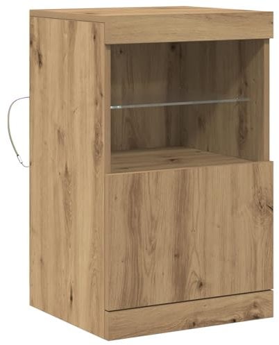 vidaXL Artisan Eichen-Seitenbord Buffet mit Glasregalen für Esszimmeraufbewahrung modernes strukturiertes Design Holzwerkstoff einfach zusammenzubauen Möbelregaleinheit Finish zeitgenössisch