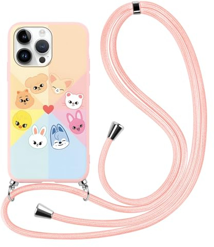 Lanyard Handyhülle für iPhone 13 iPhone 14 6.1 Hülle mit Band, Kpop Stray Kids Skzoo Muster Design Case mit zum Umhängen Kordel, Weich Silikon Stoßfest TPU Schutzhülle Cover für Skz Fans, Comics
