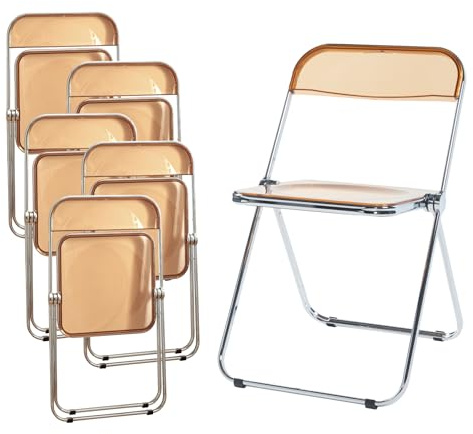 [en.casa] Klappstuhl Pornainen 6er Set Stuhl klappbar Esszimmerstühle 74 x 46 x 47 cm Schreibtischstuhl Belastbarkeit 120 kg Küchenstühle Metallgestell Orange, transparent