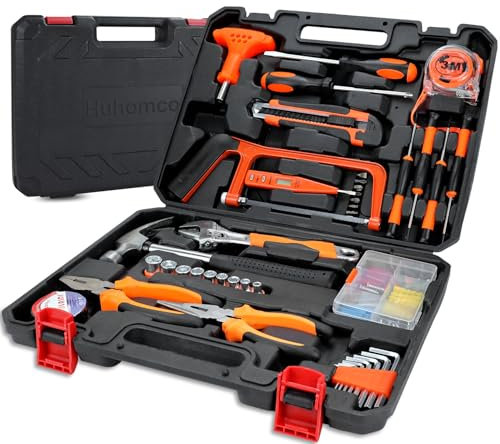 Huhomco 83PCS Home Tool Set, Hand Tool Kit Set with Plastic Tool Box Storage, Basic Hand Toolbox Sets for DIY, Home Repair