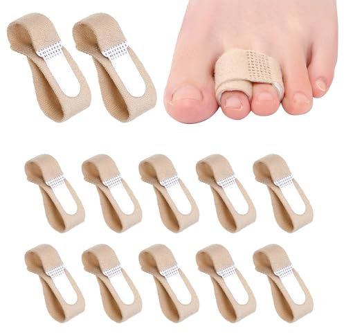 12 Pack Fabric Hammer Toe Corrector Toe Straightener Reusable Broken Toes Protectors Buddy Taped Wraps Cushioned Hammer Splints for Crooked Overlapping Broken Support Toes Avoid Secondary Trauma