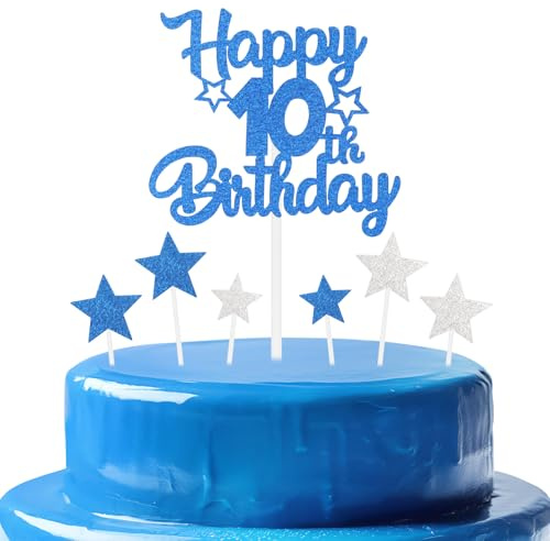 mciskin Kuchendekoration zum 10. Geburtstag für Jungen, personalisierbar, Cupcake-Topper zum 10. Geburtstag, glitzernd, königsblau, für Mädchen, Jungen, Frauen, Männer, Partyzubehör, Dekoration