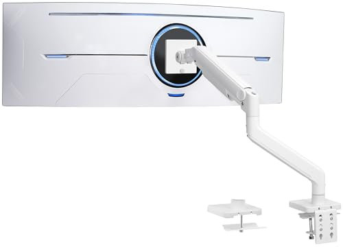 VIVO Heavy Duty Aluminum Ultrawide Monitor Tension Arm for 49 inch Screens up to 44 lbs, Premium Desk Mount Monitor Stand Designed for Samsung Odyssey G9 and More, White, STAND-V101VW