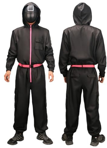 LILIHOT Game Kostüm Kinder Staffel 3,Faschingskostüme Costume Merch für Erwachsene Cosplay Set Rot Overall mit Kapuze ohne Maske,Verkleidung für Partys,Karneval & Halloween(#C Black,S)