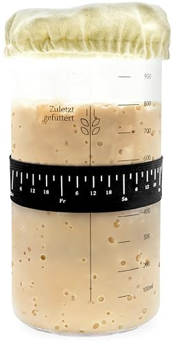 besøk Sauerteig Starter Set 1000ml Gärglas für eigenen Sauerteig | Einfacher Sauerteig-Start mit Thermometer, Spatel & Anleitung, 1000ml-Gärglas als Brotback Zubehör für Sauerteig-Einsteiger