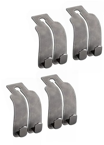 FUGLUS Set da 4 Ganci doppi per sedili auto,Car seat back storage hook,Gancio borsa auto,ganci doppi per poggiatesta,gancis in compatibili con supporto per telefono (Grigio)