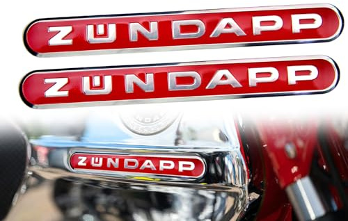2X Zündapp Tankaufkleber, Emblem Schriftzug Aufkleber für Tank, Rot Silber 130 x 16mm, Selbstklebende Rückseite, universal