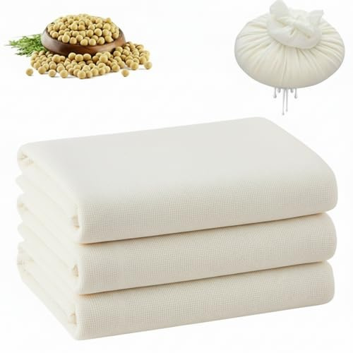 Reusable Cheese Cloths for Straining,Muslin Cloths for Cooking,3 piece Set | 50x50cm Unbleached Muslin Fabric for straining Nut Milk, Yoghurt, Jam & Cooking (3-pack Natural color)