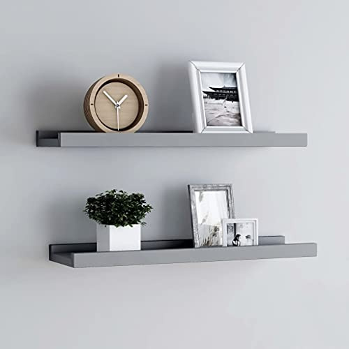 Fangmaliuyun Wandregal 2er Set 60x9x3 cm Grau Lackiertes MDF U-Form Modernes Design Robuste Wandboard für Bilder Deko im Wohnzimmer Flur und Schlafzimmer