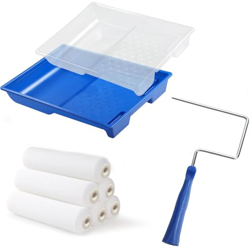 SDFNBRA 9 Pack Foam Paint Roller Set, 6 inch Roller and Tray Set for Painting with Gloss & Satin, Wood & Metal, Skirting, Window Sills, Doors-House Painting and Renovation