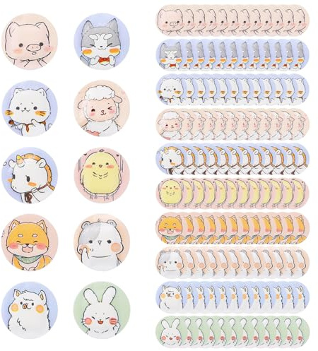 Pumwoy 120 Stück Kinderpflaster 22x22mm, Süße Cartoon-Pflaster 12 Stile, Rundes Impfpflaster, Stoffpflaster für Kinder, Ohrringe Abkleben Sport für Kleine Wunden, Pickel, Impfungen und Blasen (B)