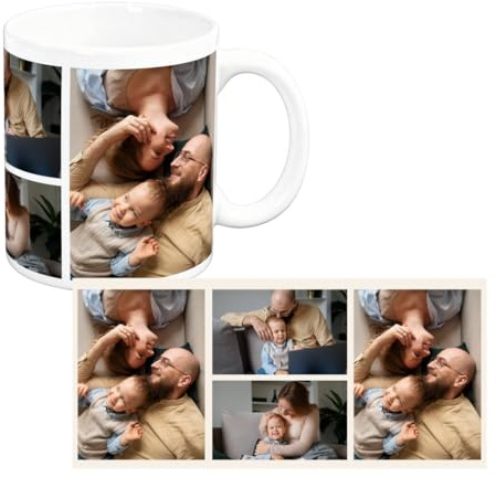 Genérico Tazas personalizadas con fotos. Regalos personalizados originales. Tazas efecto collage. Taza de cerámica. Regalos personalizados. Detalles originales. (4 Fotos)