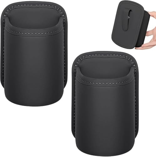 HORREX 2 Pièces Porte Gobelet Voiture en Cuir Résistant aux Rayures, Noir | Porte Gobelet à Clip pour le Siège Arrière, Organisateur Voiture Robuste et Durable pour Mobiles Clés Gobelets Canettes etc
