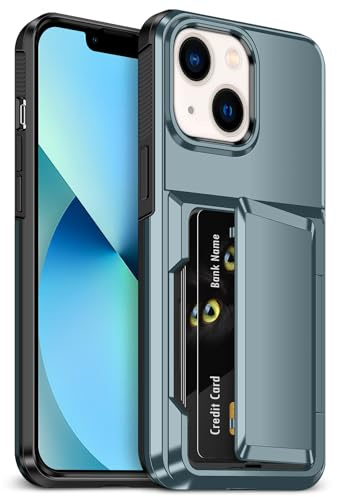 Vunake für iPhone 13 Hülle mit Kartenfach, Max 5 Karten, Hard PC Silikon Wallet Schutzhülle Stoßfest Handyhülle für iPhone 13 Case 6,1 Zoll, Marineblau