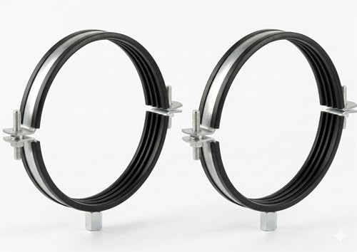 2pcs, Duct Clamp 160mm / 6 inch Bracket with Rubber Gasket, M8/M10 Thread, Steel Pipe Hanger 6 inch for Spiral Duct, Ventilation Pipe, Downpipe, Pipe Holder Wall or Ceiling Mount, by Steinberg14