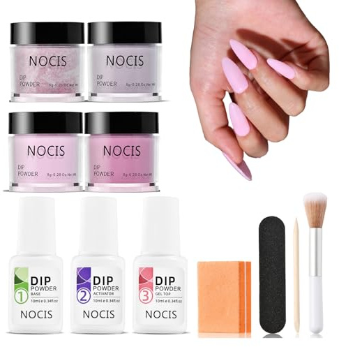 Dip Powder Nail Kit, 4 Colors Nail Dipping Powder Kit for Home DIY Salon Art, Glossy or Frosted Finish with Base Top Coat Activator Liquid Manicure DIY Salon Dip, Powde