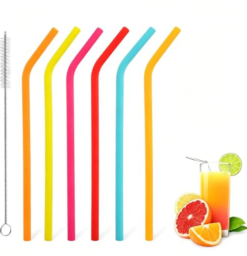 6 Pack Silicone Reusable Straws, Colorful Bend Straws, Hot Cold Drink Set