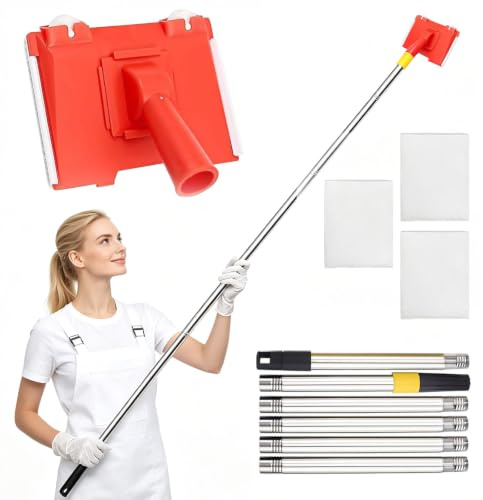 Paint Edger Tool with Extension Pole, Adjustable Cutting in Paint Pad Set for Walls, Ceilings & Corners, Clean Edge Painting Tool with 2 Replacement Pads for Flawless Finish