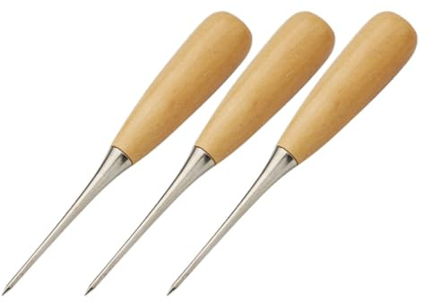 Fenical Nähahle mit Holzgriff Scharfe Ahlen für Präzises Bohren 3 Stück Werkzeug für Selbstgemacht Lederhandwerk und Nähen