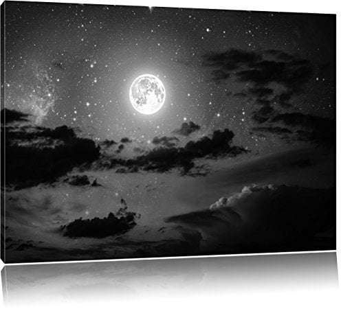 Pixxprint Leuchtender Mond am Nachthimmel, Größe: 120x80cm, Leinwandbild, fertig gespannt, Wandbild, Dekoration, Kunstdruck, kein Poster