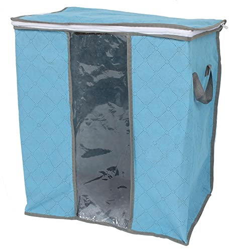 sourcing map Vlies Schlafzimmer mit Reißverschluss Kleidung Kissen Decke Aufbewahrungstasche Halter Blau