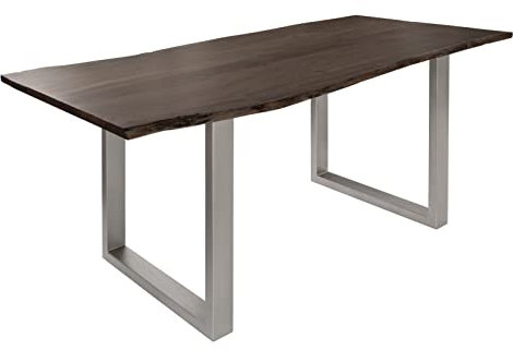 MASSIVMOEBEL24.DE Baumtisch Akazie 200x100x76 grau Beine Silber matt Freeform 3