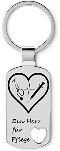 Schlüsselanhänger aus Edelstahl, Geschenk für Krankenschwester, Krankenpfleger mit Gravur - Ein Herz für Pflege, Accessoire für Pflegeberufe