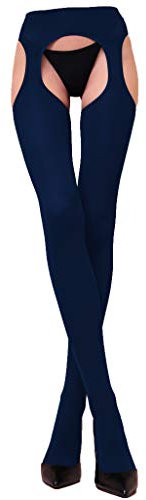 WOOTI Collant porte-jarretelles incorporé MESSICANA 100 den, couleur Bleu, taille M-L, Sexy, élégant, confortable, chaud, doux, résistant, in microfibre, opaque