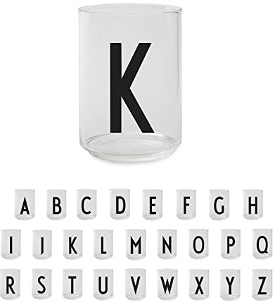 Design Letters Persönliches Trinkglas (K) | Dekorative Wassergläser 350 ml | Ideal als Geschenk | Dänisches Design | H: 10,5 x T: 7,5 cm