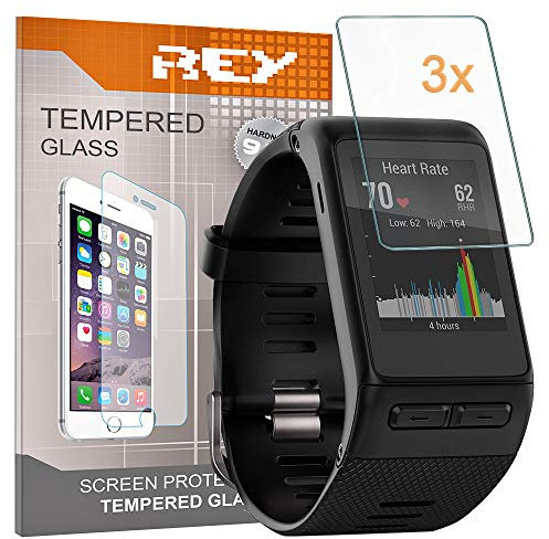 REY Pack 3X Bildschirmschutz aus gehärtetem Glas für Garmin VIVOACTIVE HR, Schutzfolie, Displayschutzfolie 9H+ Härte, Anti-Kratzen-Öl-Bläschen