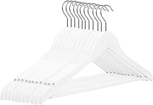 RSR Hangers Kleiderbügel Holz 20 Stück Weiß Holzkleiderbügel | mit Hosensteg | 38 cm | 360° drehbarer Haken | Kleidung | Jacken | Anzug | Hosen | 10-50 Stück