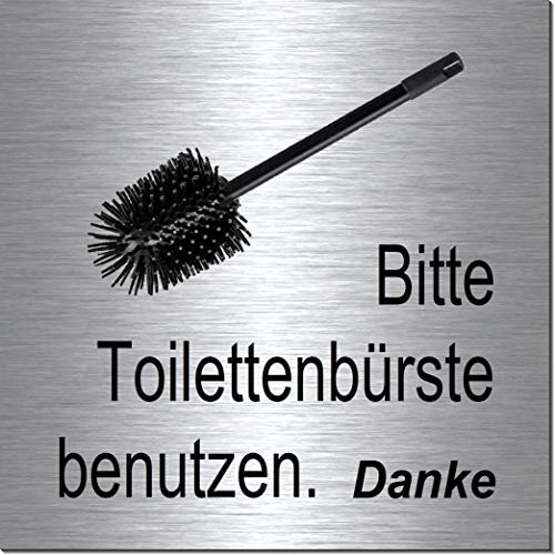 Toilettenbürste-Klobürste benutzen-Toilette-Bad-WC-Klo-Symbol-Schild 100 x 100 x 3 mm-Aluminium Edelstahloptik Silber mattgebürstet Hinweisschild-Warnschild-1910-23