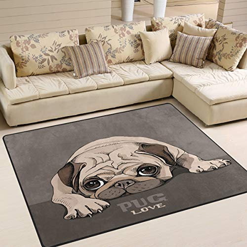 Mnsruu Teppich, süßer Mops-Motiv, für Wohnzimmer, Schlafzimmer, Textil, multi, 203cm x 147.3cm(7 x 5 feet)