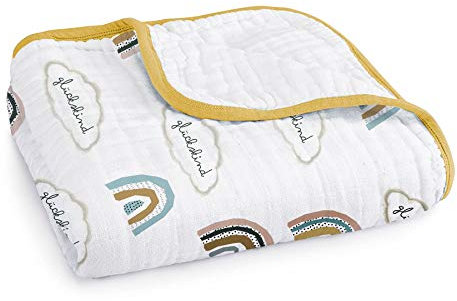 Mama Poppins | Babydecke Kuscheldecke mit süßem Schriftzug Glückskind aus 100% Musselin Bio-Baumwolle. 4-lagig, extra weich, 120x120 cm. Pucktuch, Stilltuch, Krabbeldecke und Kinderwagendecke.