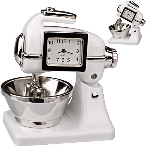 alles-meine.de GmbH kleine - Tischuhr/Miniatur - Uhr - Küchenmaschine - Knetmaschine - aus Metall - 8 cm - batteriebetrieben - Analog - Batterie - weiß - Zahlen Stehuhr/Stand..