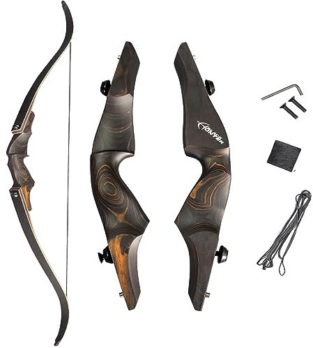 AMEYXGS 60 Zoll Bogenschießen Takedown Recurve Bogen Set Erwachsene 20-60lbs Rechter Jagdbogen aus schwarzem Holz Riser Bogen für die Jagd auf Zielübungen (Recurve Bogen, 30lbs)