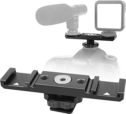 Blitzschuhadapter ChromLives Kamera Dual Kalte Schuhhalterung Halterung Dual Blitzschuh Cold Shoe Mount Adapter Aluminium Dual Shoe Extension Bracket für Mikrofon, LED Video, Monitore