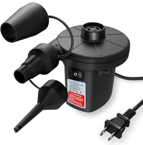 MAXEVER Quick-Fill Electric Air Pump with 3 Nozzles, AC 110V-120V Portable Inflator Deflator for Inflatables Pool Float Toys Air Mattress Bed Couch Swim Ring Tube Raft, Black