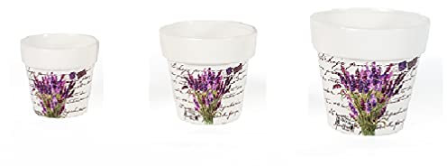 Geschenk-Himmel 3er Set Blumentöpfe Blumenbehälter Pflanzbehälter Lavendel Kräutertöpfe Provence Übertöpfe