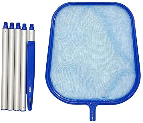 Tiardey Skimmer de Piscina, Skimmer de Red de Mano para Limpieza de Piscinas Utilizado para Limpiar la Piscina,Estanque de jardín,Jacuzzi con 5 Varillas de Aluminio