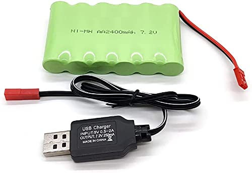 YUNIQUE GREEN-CLEAN-POWER - Batterie Rechargeable 7.2V 2400mAh Ni-MH AA pour Véhicules RC | Compatible avec WLtoys K989, DJI Tello | Haute Capacité, Longue Durée | Câble USB Inclus, Vert