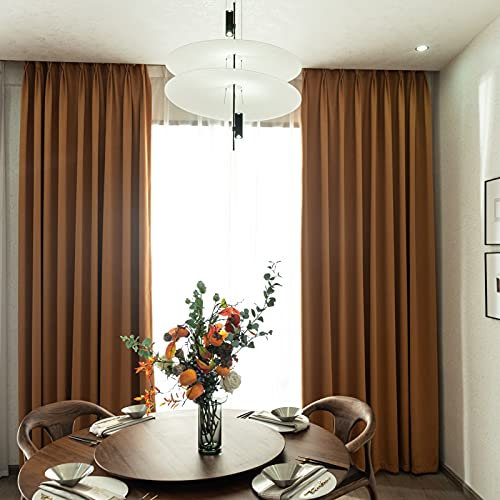 Siunwdiy 2 Stücke Braun-Gelb vorhänge Blickdicht Verdunklungsvorhang mit Kräuselband Energiespar & Wärmeisolierend einfarbig Gardinen Schal für Schlafzimmer Kinderzimmer Wohnzimmer, 200X230CM