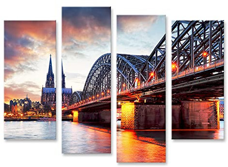 islandburner Bild auf Leinwand Kölner Dom Hohenzollern Brücke Sonnenuntergang Nacht Bilder Wandbilder Poster