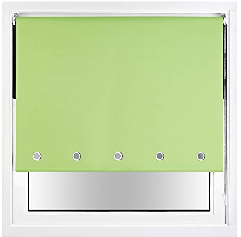 FURNISHED Blackout Roller Blind with Round Eyelets & Metal Fittings Trimmable - Lime Green, 225W x 210H cm