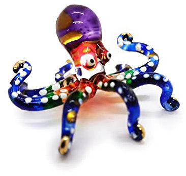 WitnyStore Winzige 3,8 cm große weiße gepunktete Regenbogen-Kraken-Figur – Miniatur-Glas-Kraken, Tintenfisch, Tintenfisch, Meeresmollusken, bunte Kristall-Meerestiere, dekorative Sammelfiguren,
