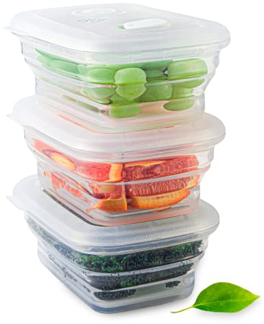 Recipientes plegables de silicona de alta calidad con tapas de silicona a prueba de fugas, sin BPA, certificado LFGB de grado alimenticio, compactos, reutilizables, aptos para microondas, 2.8 tazas,